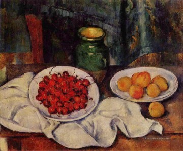 Impressionismus Stillleben Werke - Stillleben mit einem Teller mit Kirschen 1887 Paul Cezanne